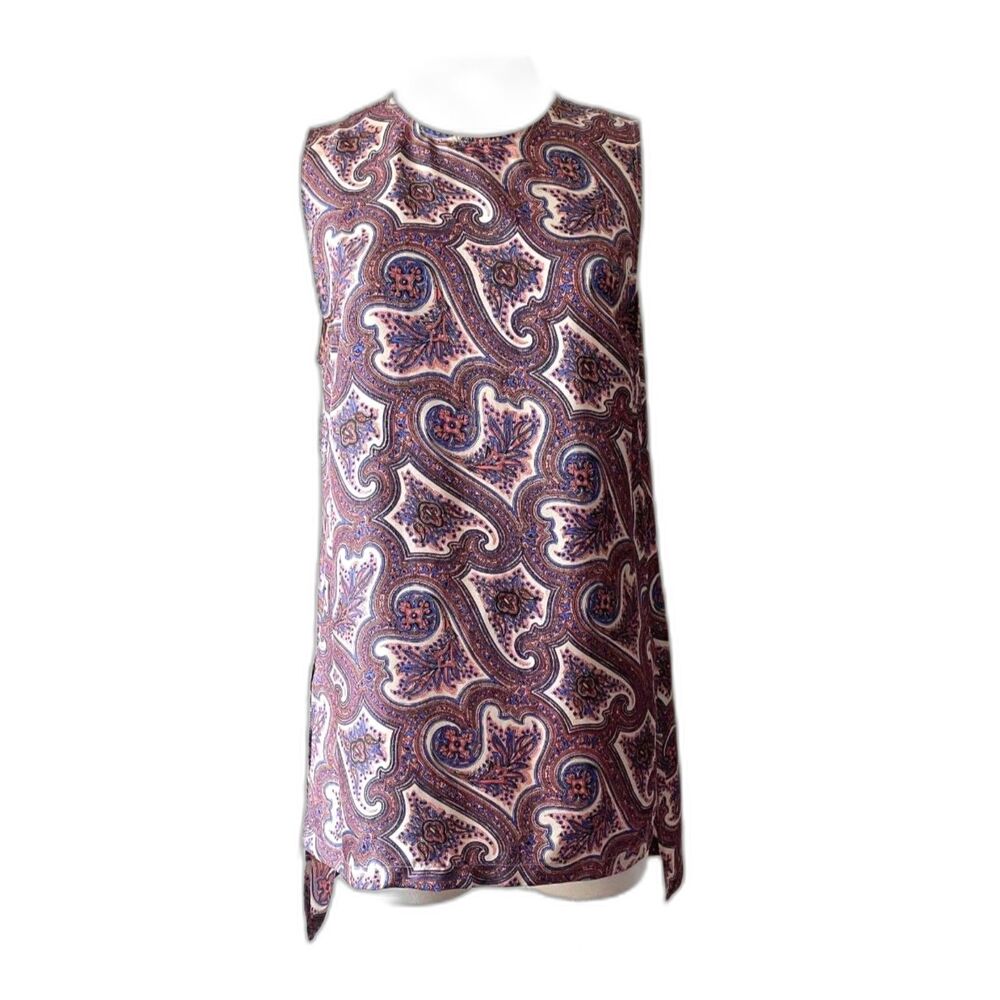 Theory Brindina Veranda Paisley Silk Sleeveless Top High Low Shell S/M NWOT